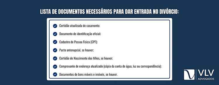 lista de documentos necessários para dar entrada no divórcio