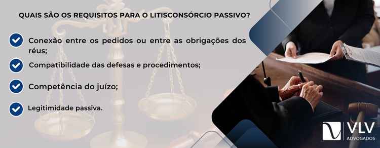 Imagem explicativa sobre quais são os requisitos para o litisconsórcio passivo. 