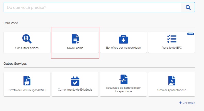 Novo pedido Meu INSS
