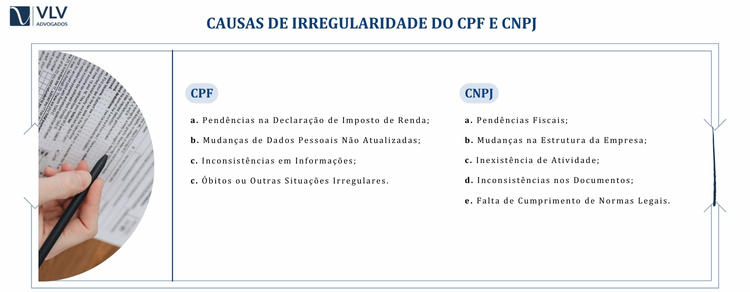 causas de irregularidade da situação cadastral CPF e situação cadastral CNPJ