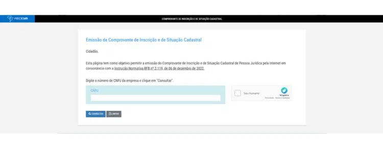 Emissão de Comprovante de Inscrição e de Situação Cadastral cartão cnpj cartao CNPJ