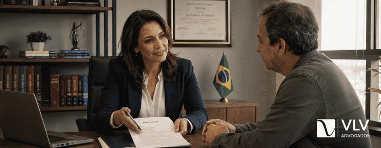 Depressão dá direito à aposentadoria? Descubra como comprovar e solicitar em 2026 3 Advogada orientando cliente sobre pedido de aposentadoria por depressão no INSS.