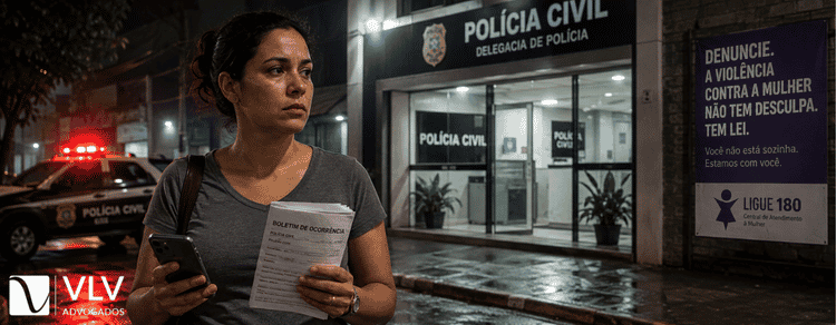 Mulher denunciando tentativa de assassinato por traição