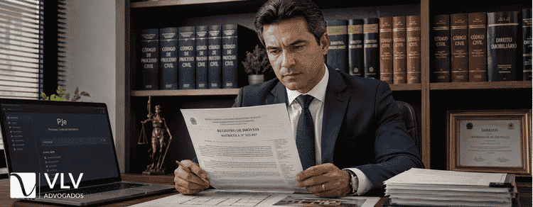 Advogado especialista em reintegração de posse 3 Advogado analisando documentos de reintegração de posse em escritório jurídico.