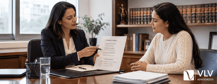 Audiência de conciliação: como funciona e o que acontece depois 2 Mulher se preparando para audiência de conciliação com auxílio de advogada
