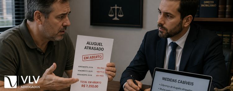 locador conversando com advogado sobre aluguel atrasado