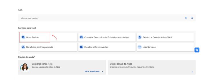 Meu INSS: como acessar, consultar e solicitar benefícios! 5 imagem de "novo pedido" no Meu INSS