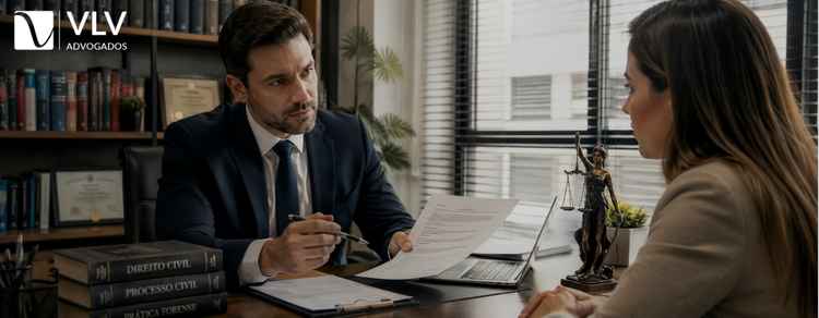 O que faz um advogado especialista em Direito Civil? 1 imagem representando mulher falando com advogado cívil