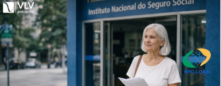 mulher em frente ao INSS representando BPC LOAS
