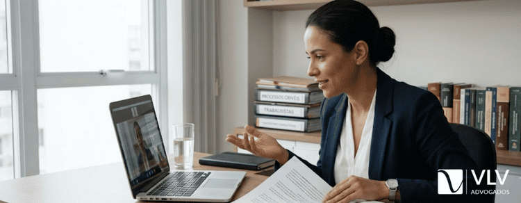 Aposentadoria por ansiedade: é possível no INSS em 2026? 3 Advogada previdenciária em atendimento online orientando sobre pedido de aposentadoria por ansiedade no INSS.