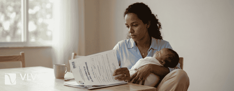 Auxílio-maternidade: quem tem direito, valor e prazos em 2026 1 Mulher solicitando auxílio-maternidade