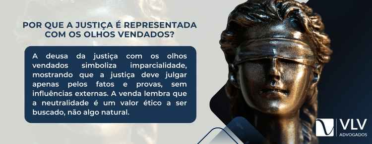banner explicativo sobre por que a Justiça é representada com os olhos vendados