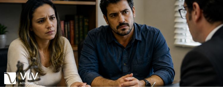 Guarda dos filhos: tipos, direitos e como a Justiça decide! 1 pais conversando com advogado sobre o processo de guarda