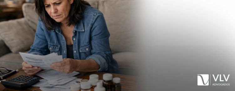 mulher fazendo contas com medicamentos representando BPC LOAS para renda per capita acima do mínimo