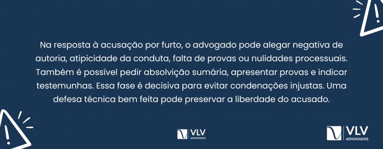 O que pode ser alegado na resposta à acusação por crime de furto?