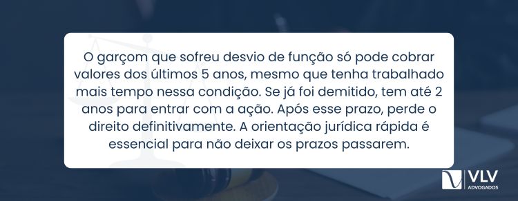 Em quanto tempo o garçom pode cobrar seus direitos na Justiça?