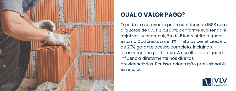 Qual o valor pago ao INSS pelo pedreiro autônomo?