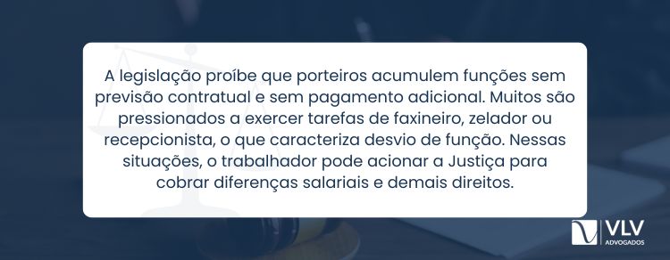 Sim, porteiros não podem acumular funções sem contrato e salário compatível com as tarefas extras.