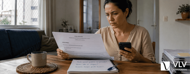 Ação penal: tipos, etapas e quanto tempo leva o processo 1 Mulher analisando ação penal