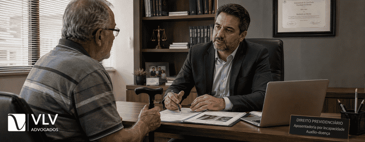 Qual grau de artrose dá direito à aposentadoria? Entenda seus direitos junto ao INSS 2 Advogado orientando cliente sobre pedido de aposentadoria por artrose no INSS.