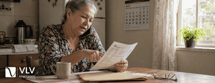 Defesa de falta grave: prazo, PAD e como anular a punição? 2 Mulher falando ao telefone e consultando documento, buscando orientação sobre acusação de falta grave.