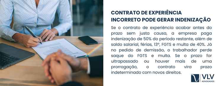 Imagem explicativa sobre um contrato de experiência incorreto pode gerar indenização.