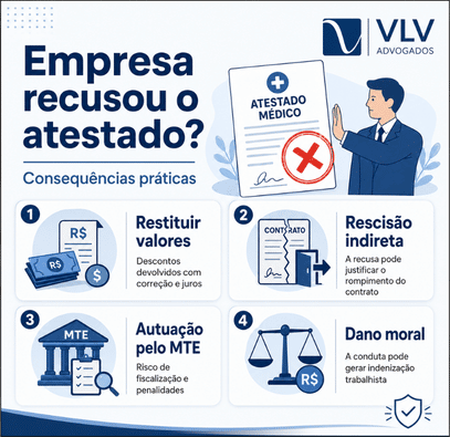 Atestados intercalados e sucessivos: regras, prazos e o que fazer 5 infográfico explicando o que fazer se a empresa recusou atestado médico
