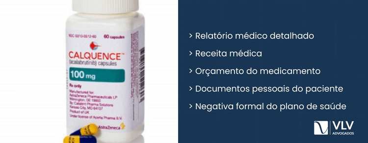 Imagem explicativa sobre quais documentos são necessários para pedir Acalabrutinibe.
