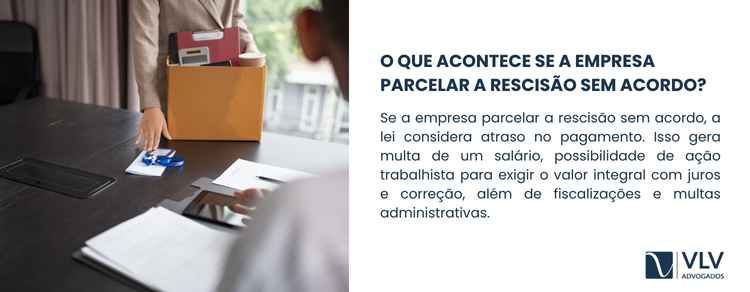 Imagem explicativa sobre o que acontece se a empresa parcelar a rescisão sem acordo.