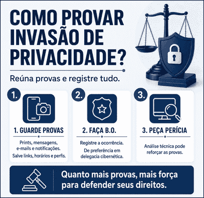 Infográfico mostra como reunir provas de invasão de privacidade.