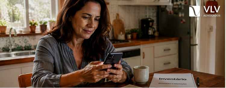 Mulher entrando em contato com advogado pelo celular em casa