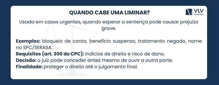A liminar é cabível quando esperar a sentença causa dano irreversível.