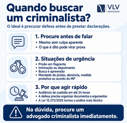 Infográfico sobre quando buscar um advogado criminalista.