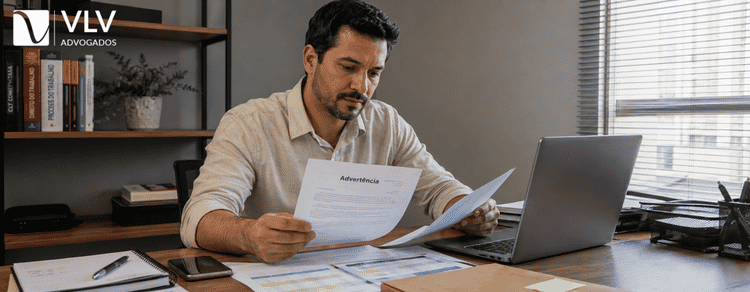 AdvertĂȘncia no trabalho: o que acontece, preciso assinar e quando posso contestar? 3 Trabalhador analisando advertĂȘncia e organizando documentos antes de decidir.