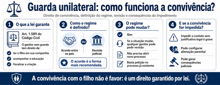 Guarda unilateral: advogado especialista responde 10 dúvidas 2 infográfico explicando convivência na guarda unilateral