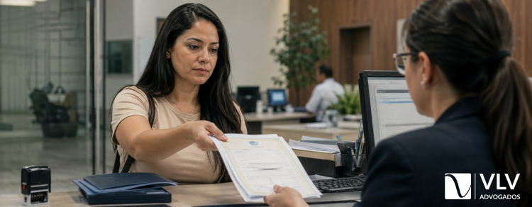 Posso tirar o sobrenome do pai do registro civil? 3 imagem representando mulher retirando o nome paterno do registro civil