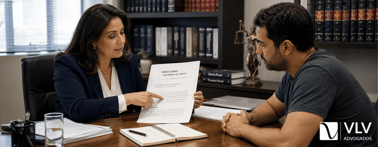 Como o habeas corpus pode garantir sua liberdade? 2 Homem realizando pedido de habeas corpus com auxilio de advogada