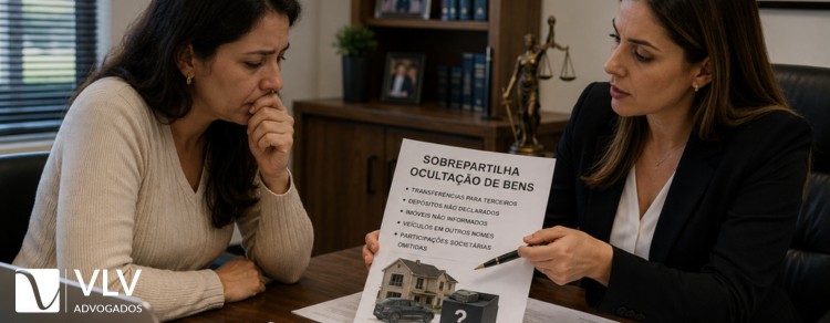 mulher descobrindo bens ocultados e pedindo a sobrepartilha após divórcio