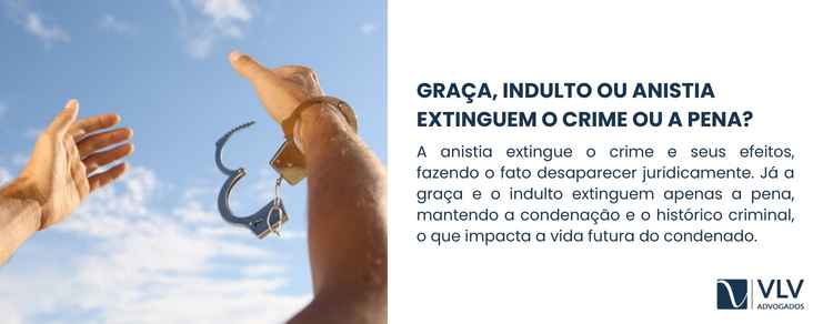 Graça, indulto e anistia: diferenças essenciais! 2 Essa é uma das distinções mais importantes para você entender. A anistia é o único instituto que extingue o crime.