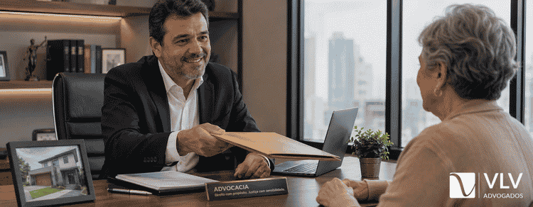 Usucapião em imóvel de herança: é possível? 3 advogado entregando documentos cliente protecao patrimonio familiar vlv advogados