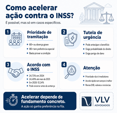 Quanto tempo dura uma ação judicial contra o INSS? 2 Infográfico com formas de acelerar ação judicial contra o INSS.