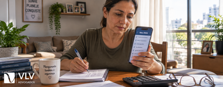 Código 1406 do INSS: vantagens, valores e diferenças 2 Mulher consultando aplicativo Meu INSS para pagar contribuição pelo código 1406