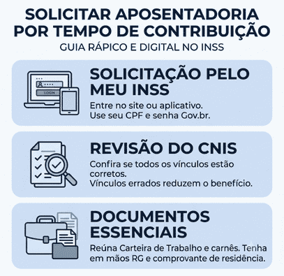 Aposentadoria por tempo de contribuição em 2026 2 guia passo a passo solicitar aposentadoria tempo contribuição