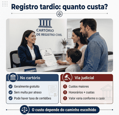 10 dúvidas comuns sobre registro tardio! 3 imagem informativa sobre quanto custa o registro tardio