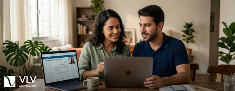 Casal formalizando União estável online