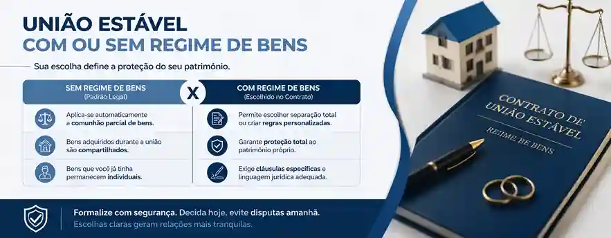 Qual o valor da união estável em 2026? Veja quanto custa! 2 Diferença entre união estável com ou sem regime de bens