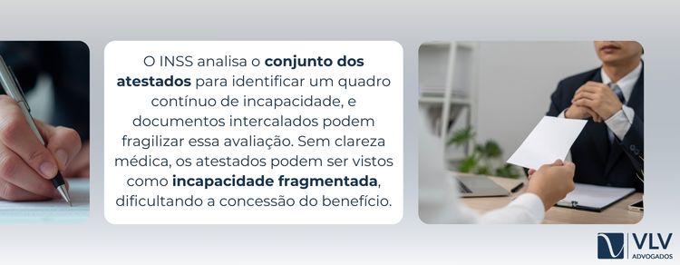 Entenda os riscos de usar atestados intercalados no INSS 2 Podem dificultar a comprovação da incapacidade.
