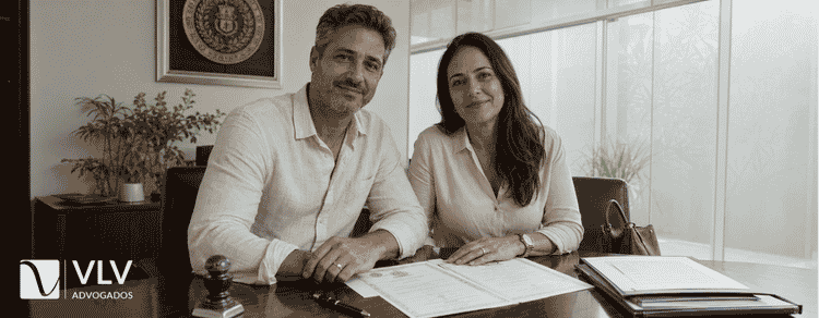 Casal fazendo retificação em cartório.