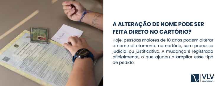 Crescimento dos pedidos de alteração de nome 2 Sim. Atualmente, a regra geral é que a alteração de nome pode ser feita diretamente no cartório de registro civil, sem necessidade de processo judicial.