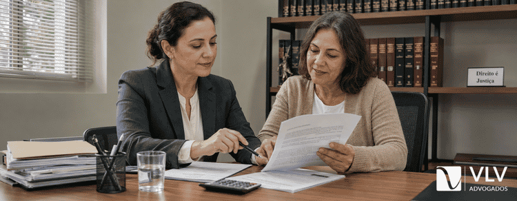 Como receber BPC LOAS com renda per capita superior a 1/4 do salário mínimo? 3 Advogada explicando o cálculo da renda familiar do BPC LOAS a uma cliente.